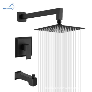Contemporary Bathroom Thermostatic Faucets Matte Black Rainfall Shower System with 8" Touch-clean Shower Head
